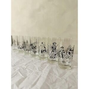 1970s Bicentennial Boston Revolutionary War Glasses Set of 9 12oz Vintage